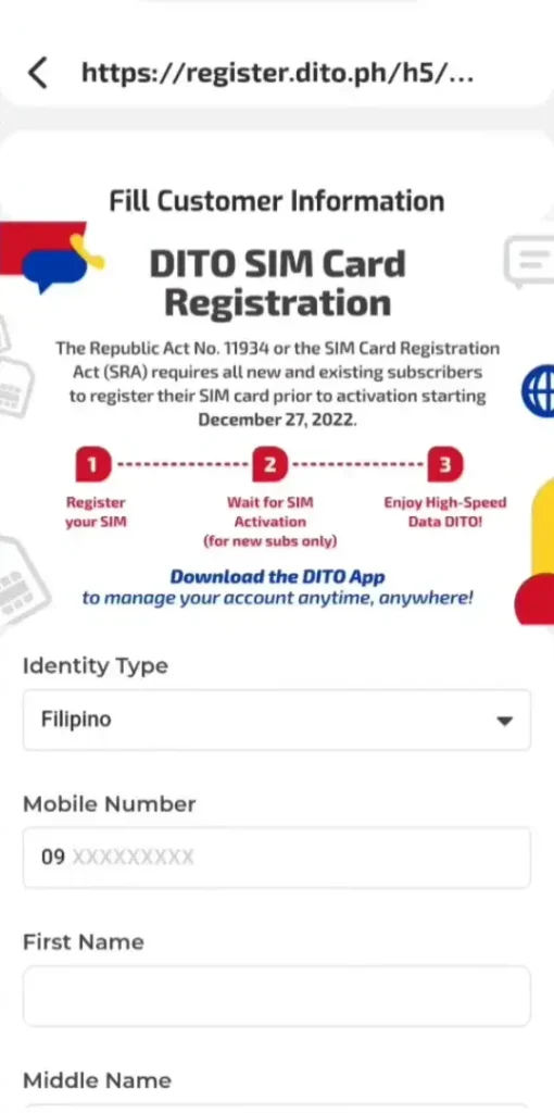 DITO SIM Registration Requirement